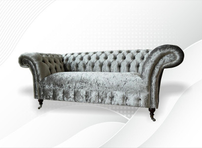 Sofa 2 Seater Chesterfield Couch Upholstery Velvet Fabric Two-Seater Velvet Gray Silver